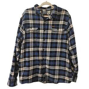 Orvis Blue Plaid Thick‎ Flannel Button Up Shirt Jacket Shacket 1312517 Mens XL
